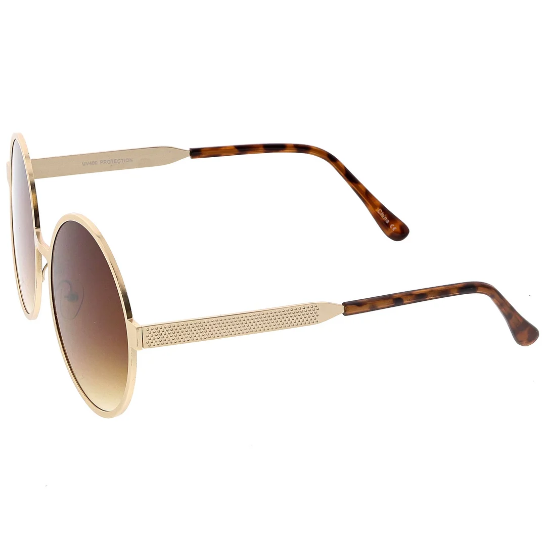 Oversize Round Metal Frame glasses With Neutral Colored Flat Lens 58mm