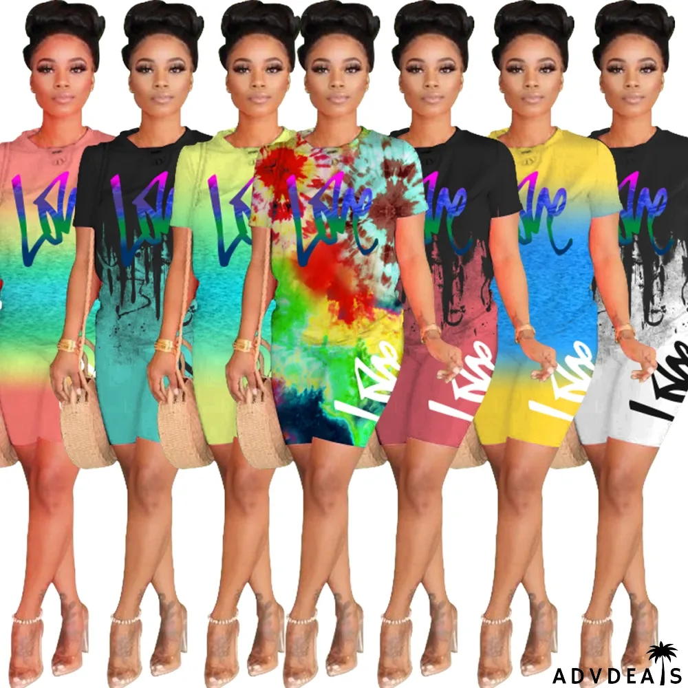 Summer Tie Dye Two Piece Shorts Set