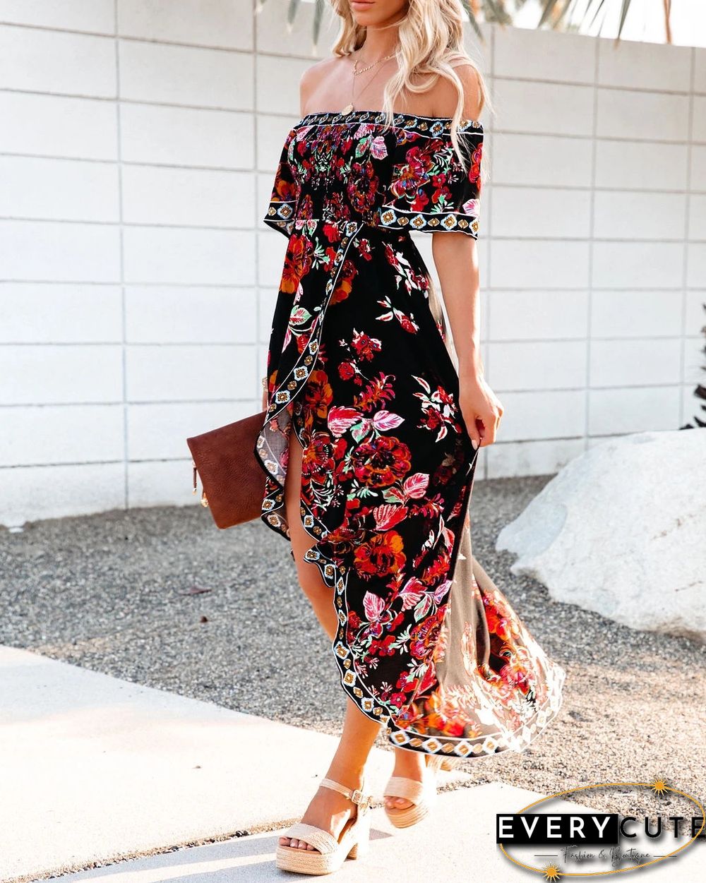 Irregular Dress With Shoulder Print