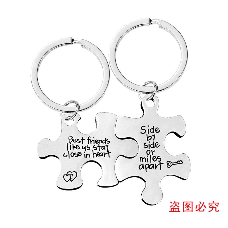 Key Chain Spot Stainless Steel Couple Jigsaw Pendant Pendant Valentine’s Day Gift Metal Keychain Engraving