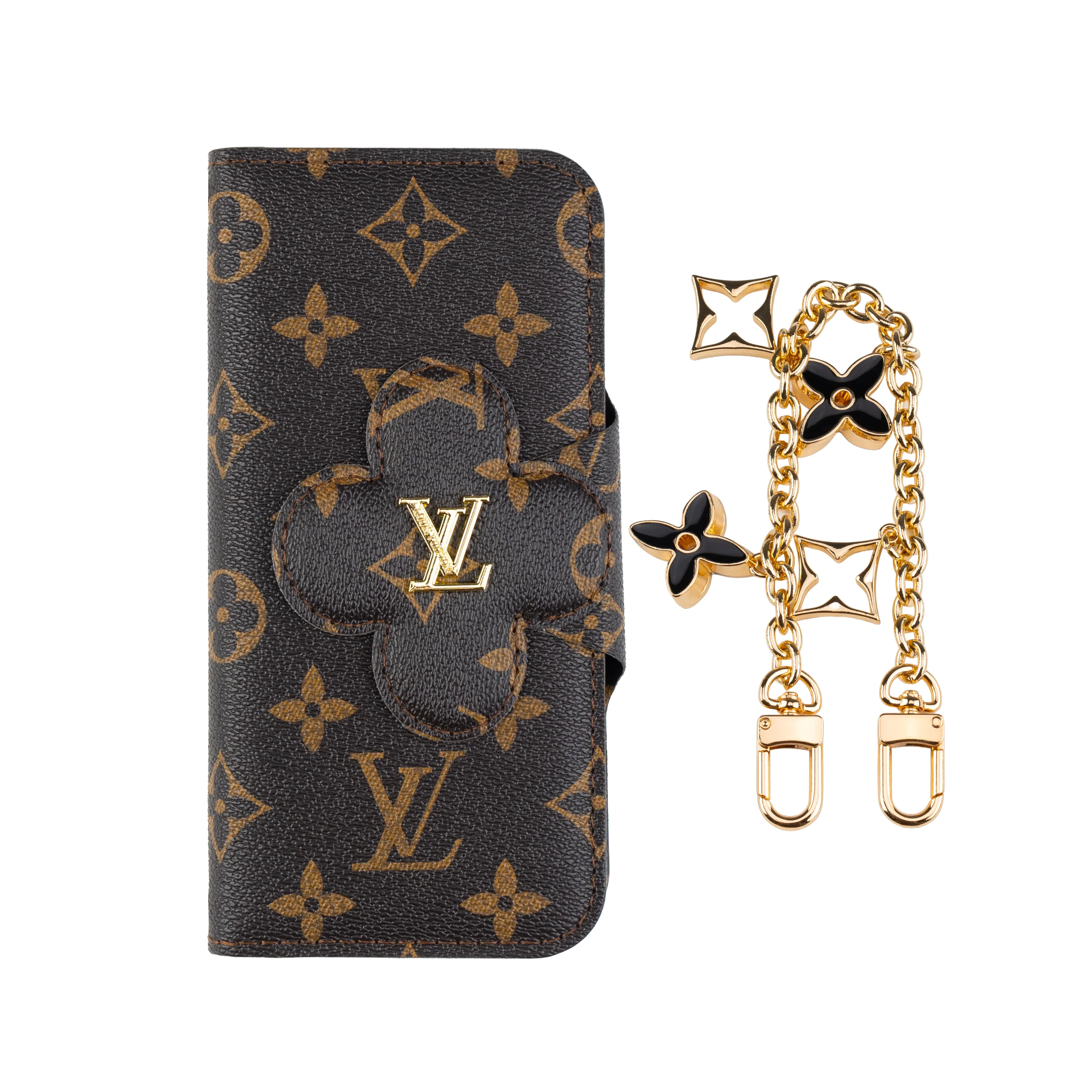 Luxury LV Monogram Crossbody Wallet Case for iPhone 14-17 Pro Max