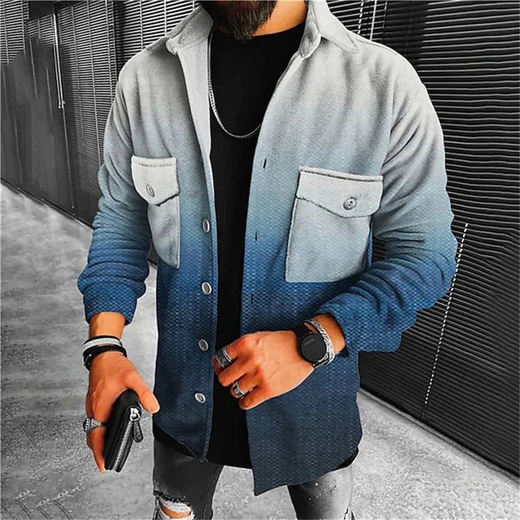 Men Casual Ombre Print Patched Pocket Jacket