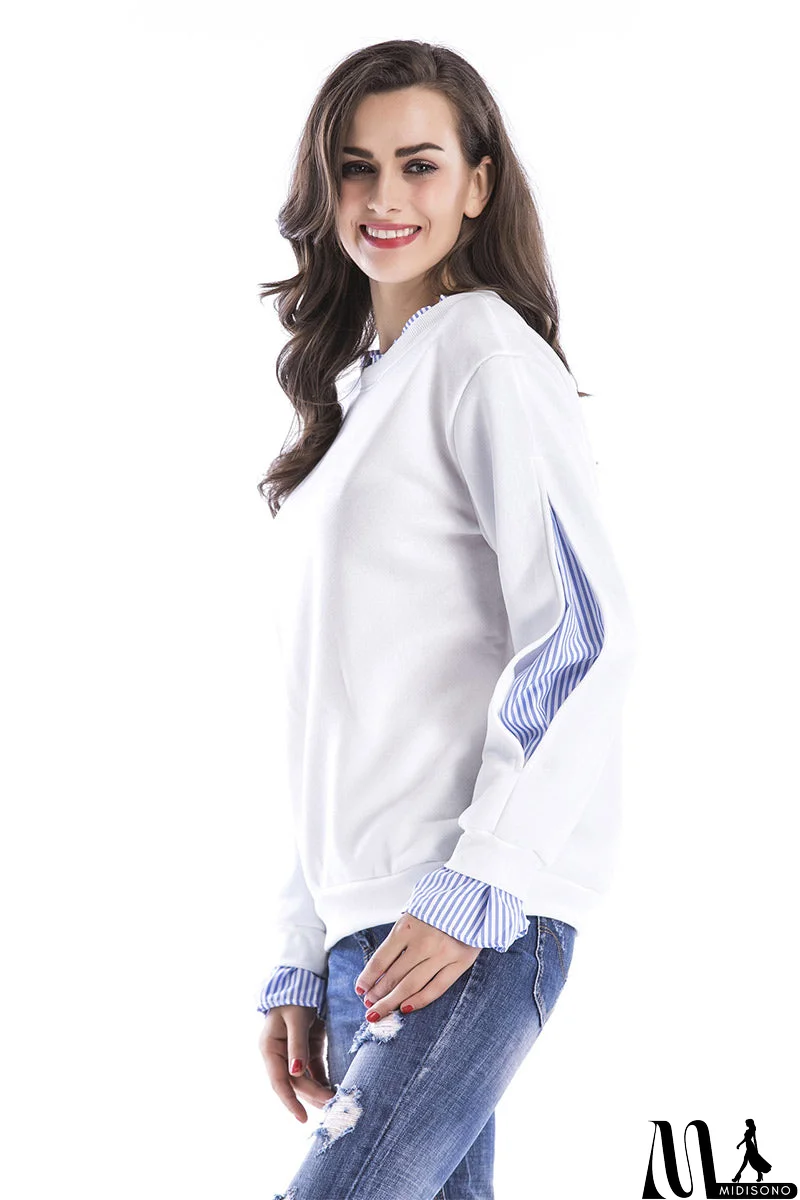 MidiSono - White Patched Ruffle Sleeve Sweatshirt
