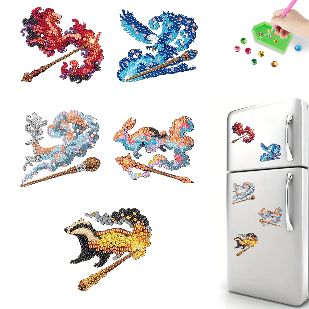 5Pcs DIY Magic Wand Patronus Special Shape Diamond Painting Fridge Stickers for Home Decor