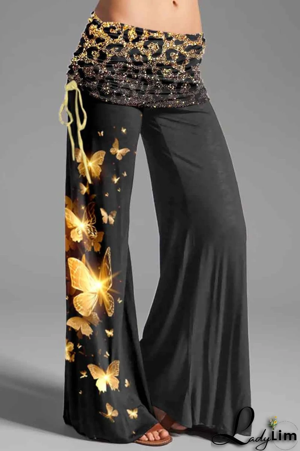 Blue Pink Casual Street Print Patchwork Draw String High Waist Wide Leg Positioning Print Bottoms