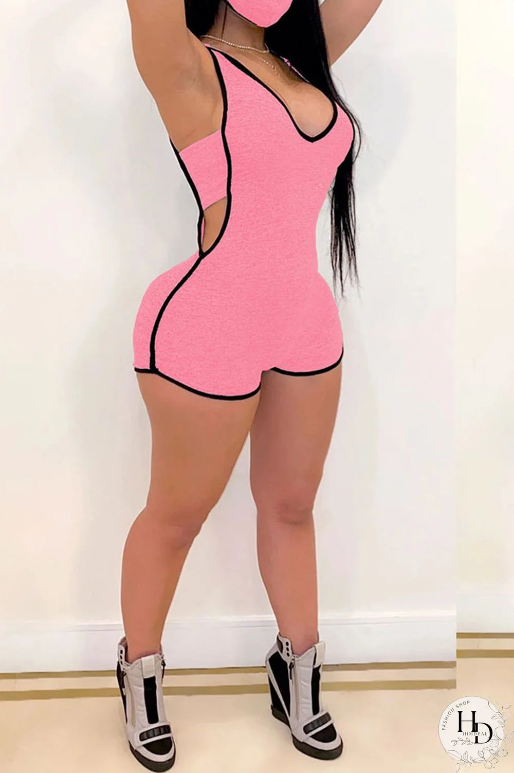 White Fashion Sexy Patchwork Hollow Solid Polyester Sleeveless V Neck Jumpsuits