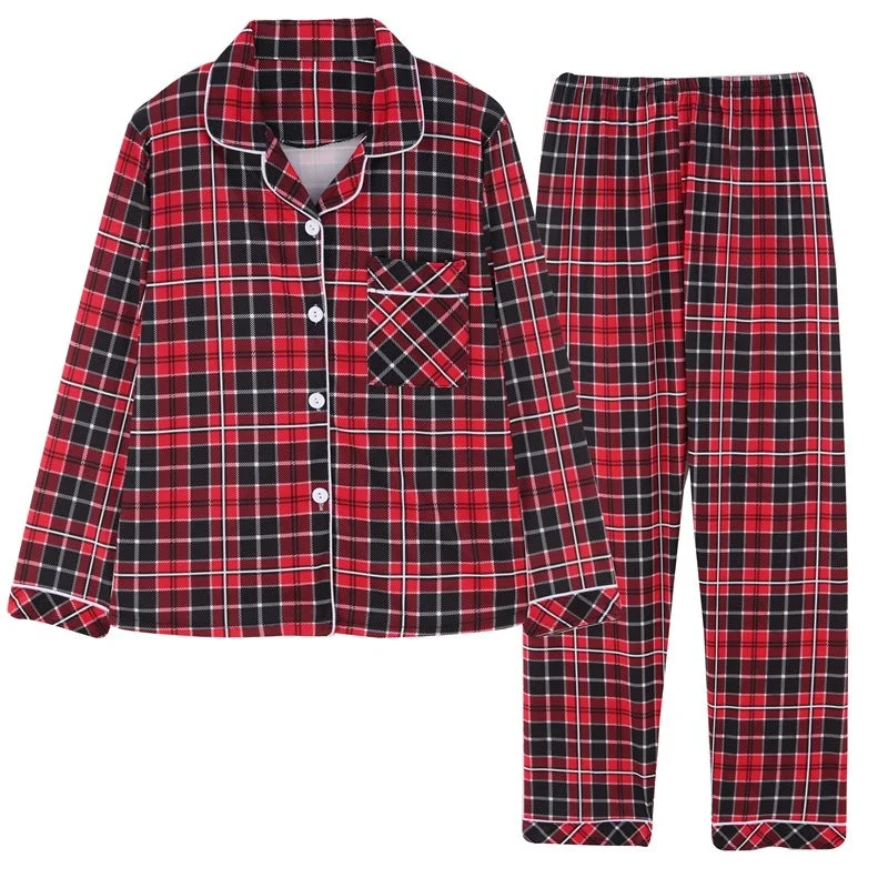 Spring and Autumn Long Sleeve Pajamas Plaid Shirt Homewear