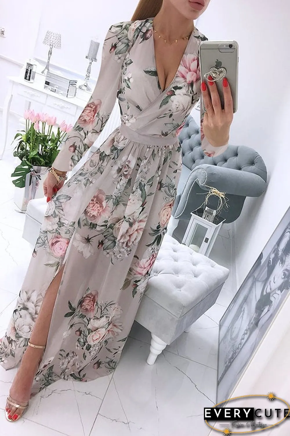 Enchant My Dreams Floral Slit Maxi Dress