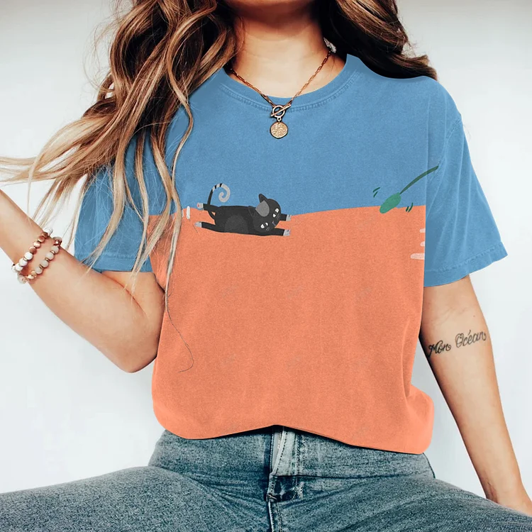 Abstract Creative Funny Cat Stick Painting Art T-Shirt