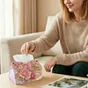 (24cm)Pink Pearl Rose Butterfly 24cm DIY Diamond Painting Rhinestones Decorative Tissue Box Reusable Crystal Mosaic PU Tissue Holder for Home Car Desk Decoration Craft