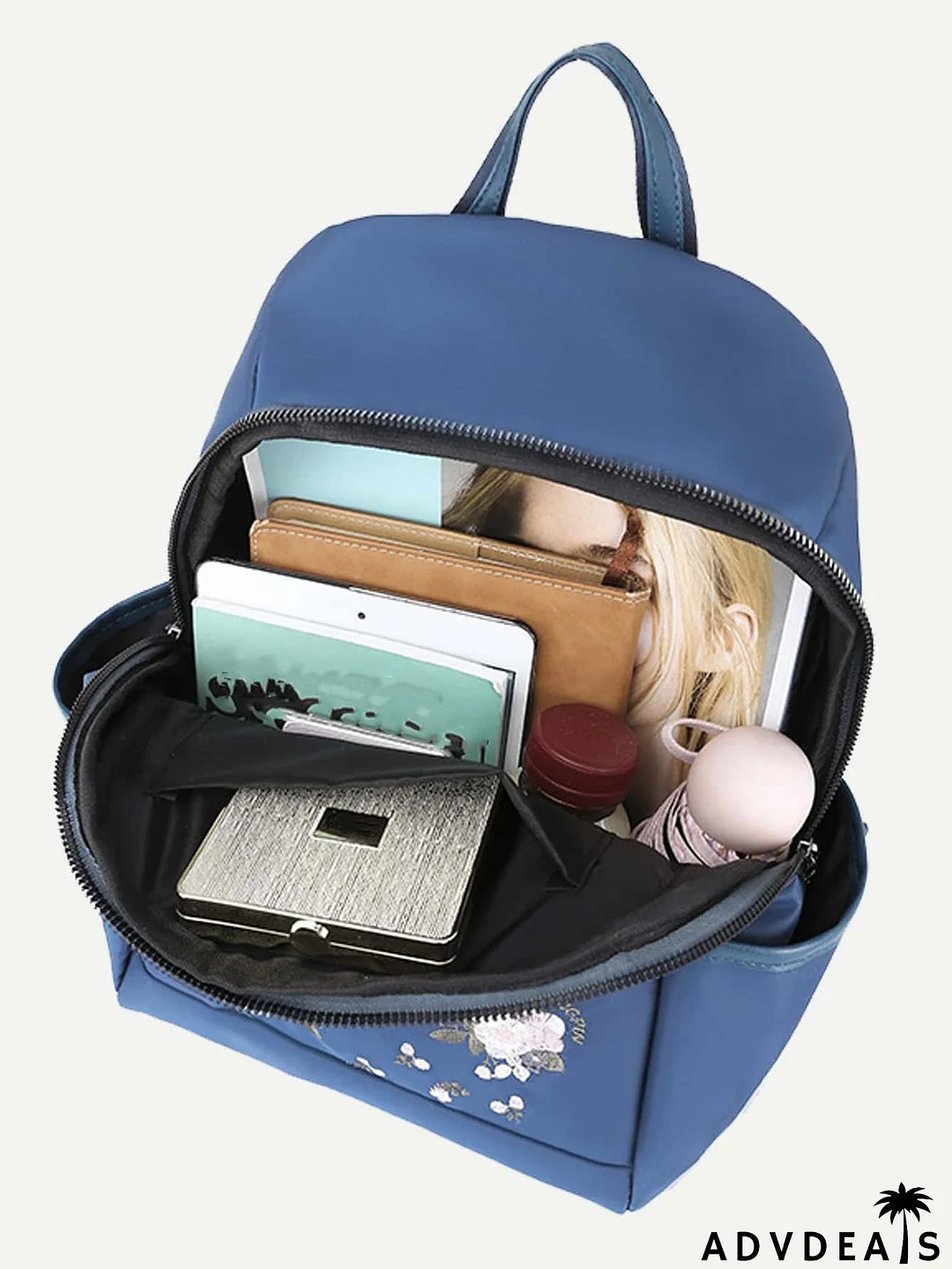 Flower Embroidered Metal Decor Functional Backpack