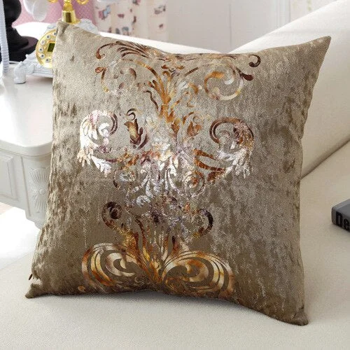 European Luxury Velvet Cushion Cover Floral Bronzing Pillowcase White Black Grey Pillow Cover 45*45 cm Home Decor For Sofa Couch