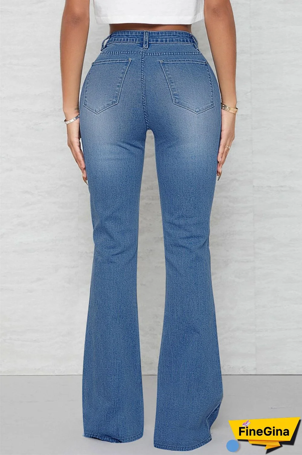 Baby Blue Casual Solid Patchwork Mid Waist Regular Denim Jeans