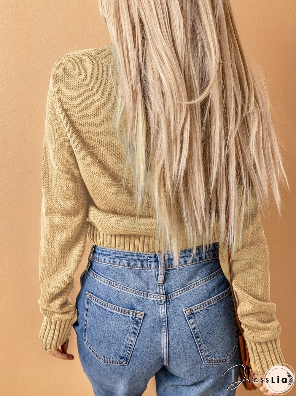 Cozy Beige V-Neck Knit Cardigan with Front Buttons