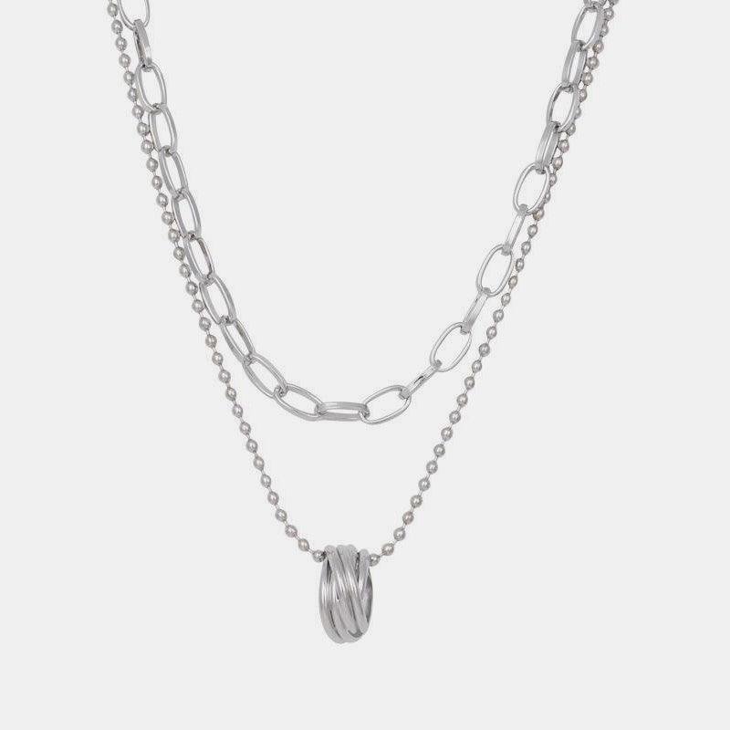 Ring Pendant Double Chain Choker Necklace
