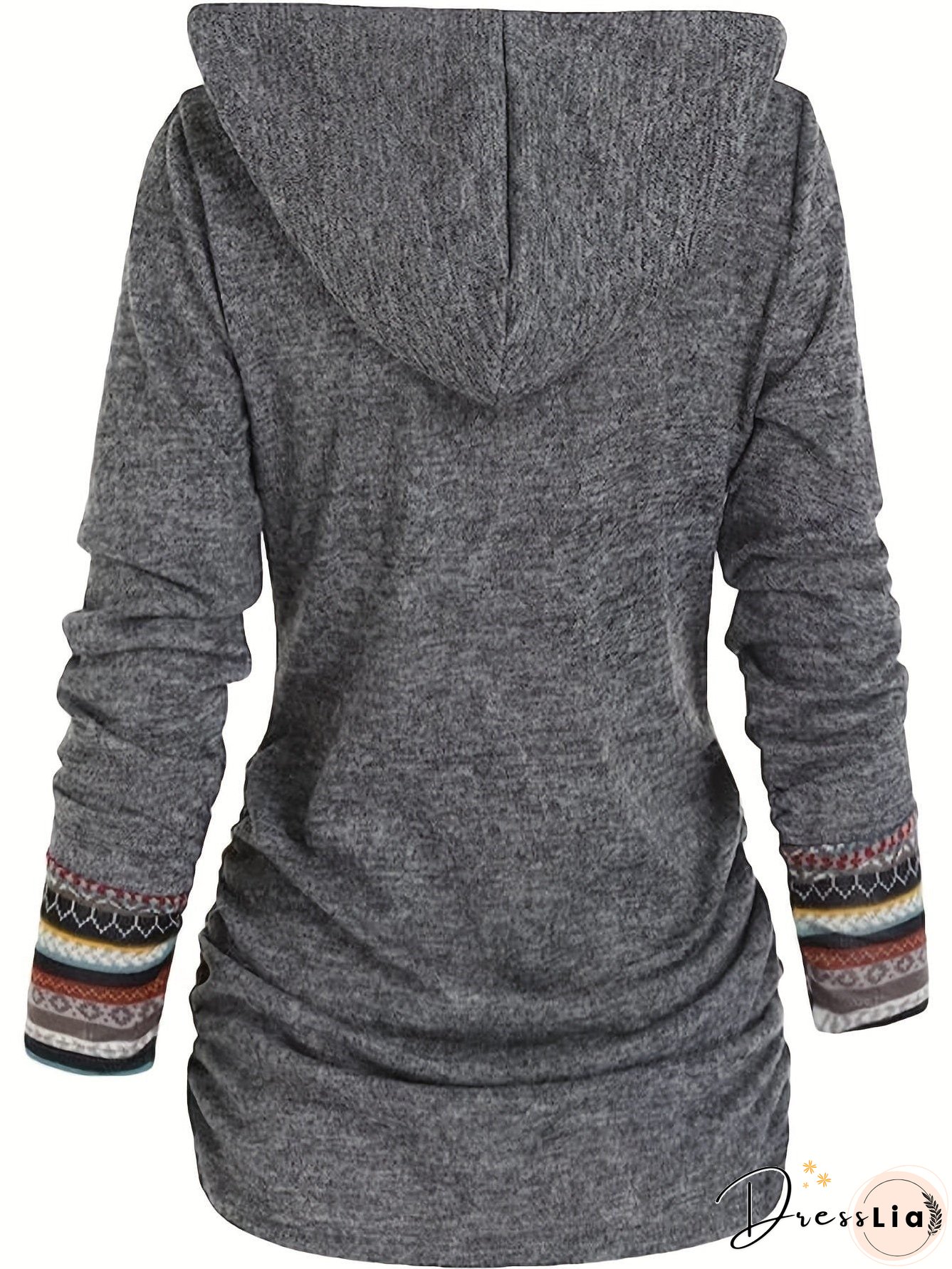 Casual Stripe Splicing Button Decor Long Sleeve Hoodie