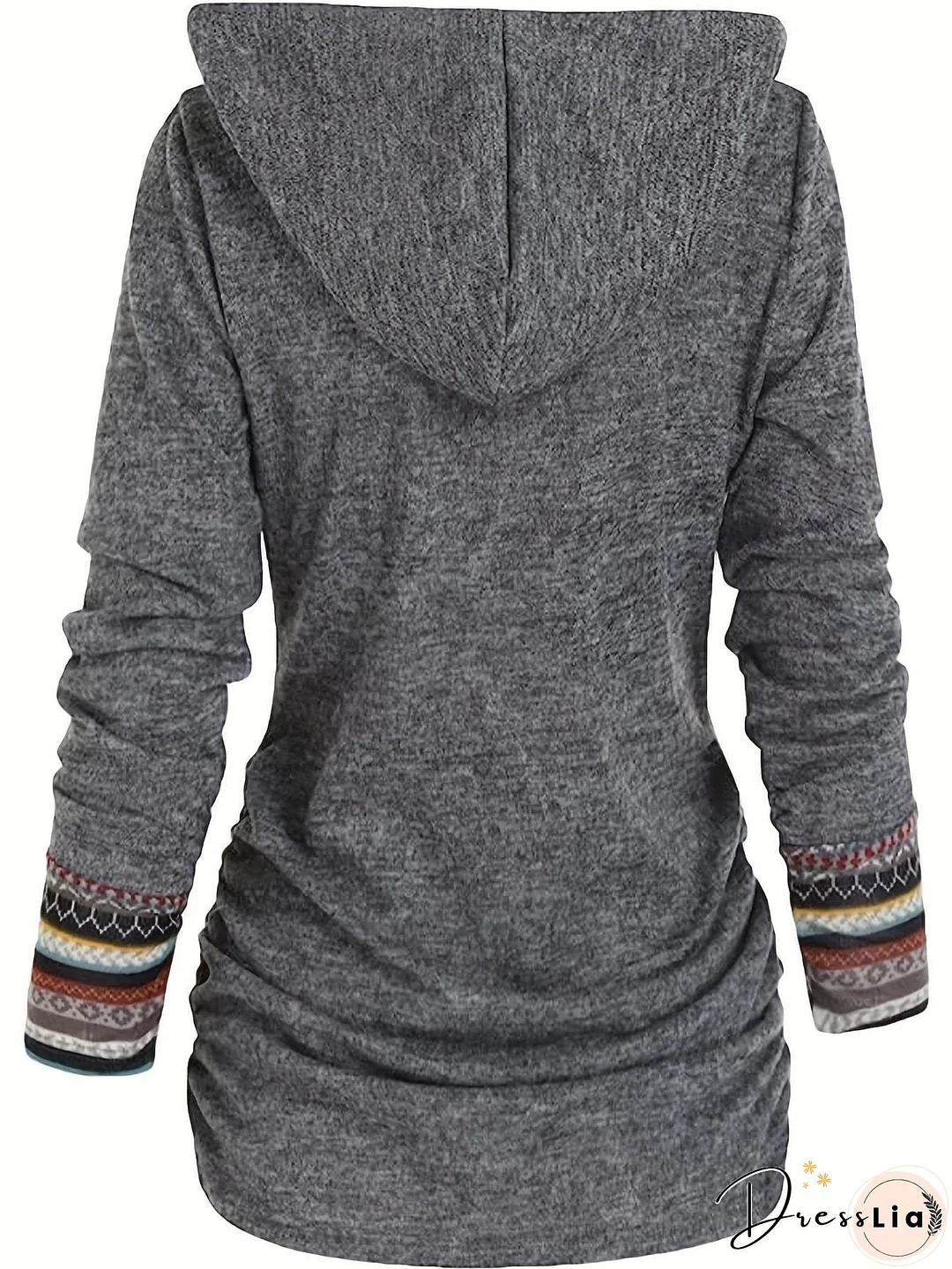Casual Stripe Splicing Button Decor Long Sleeve Hoodie