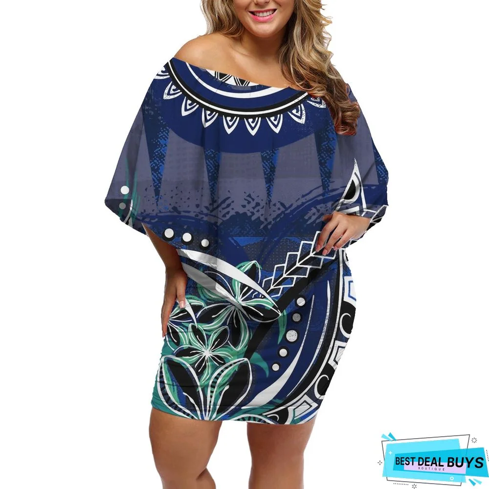 Flounces Skirt Irregular Sleeve Wrap Hip Plus-Size Skirt Blue Skirt