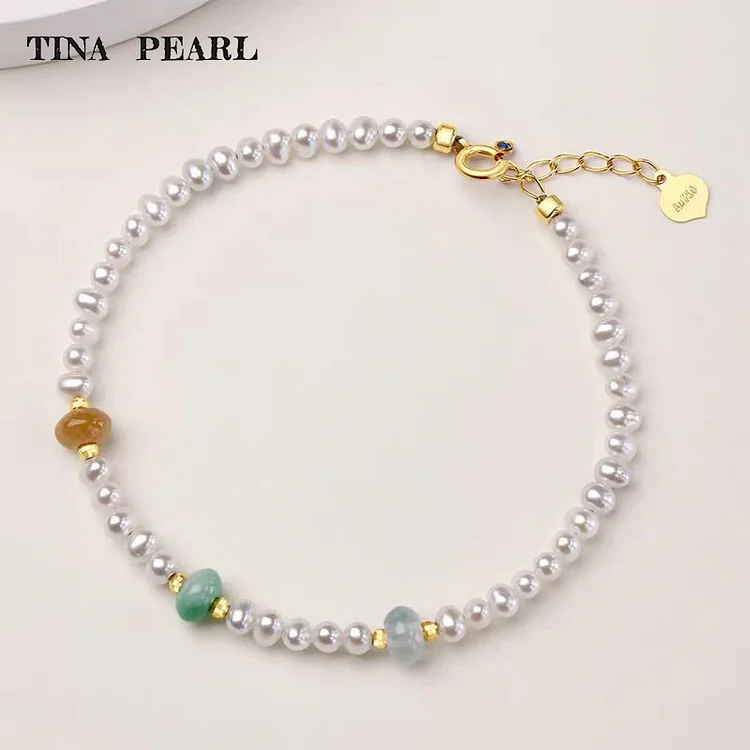 2025 TINA Jewelry18k gold clasp + freshwater pearl + jade elegant and simple bracelet