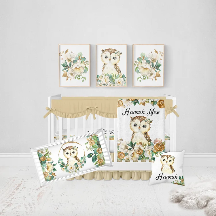 Personalized Owl Girl Crib Bedding Set|Bed53