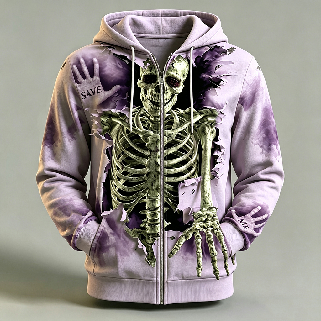 Men's Retro Halloween Optical Illusion Pattern Comfortable Zip-up Hoodie artswardrobe