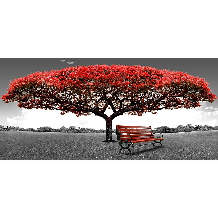 Diamond Painting - Square Drill - Red Tree and Bench(80*40cm)