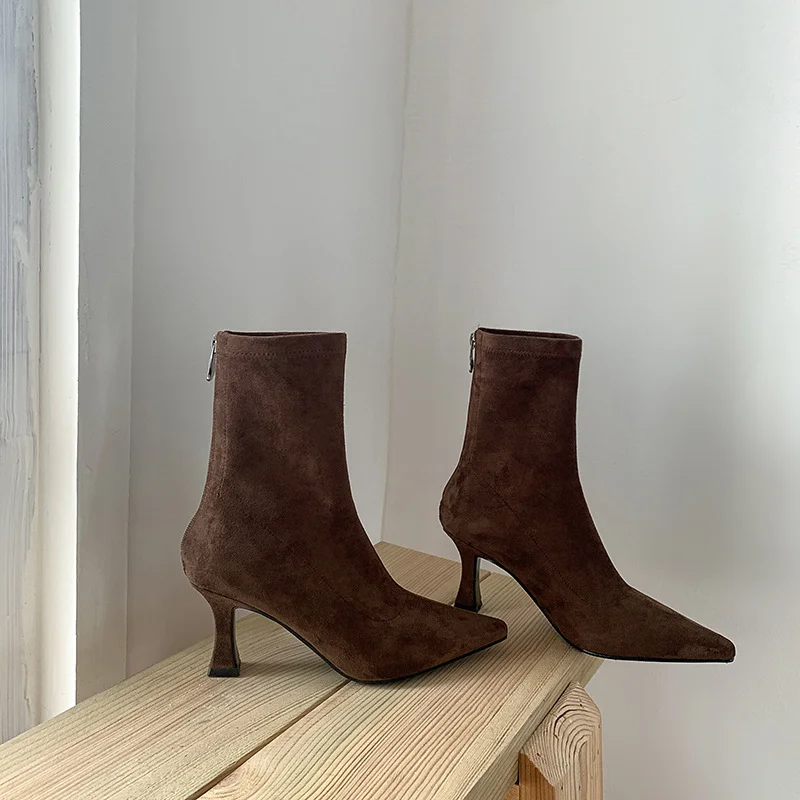 Breakj Breakj Short Boots Women Autumn And Winter Commute High And Bare Boots Korean Version Of Thin Skinny Boots Tips And Elastic Socks Boots