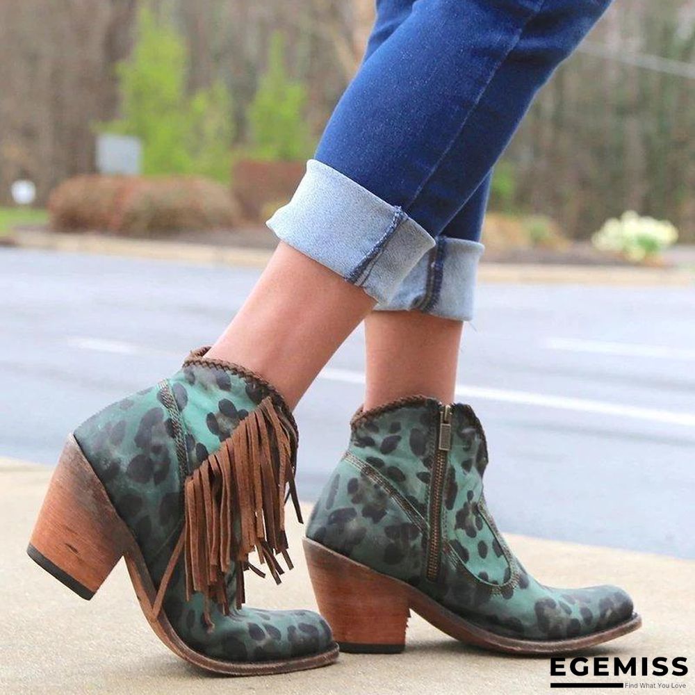 Leopard Tassel Low Heel Boots | EGEMISS