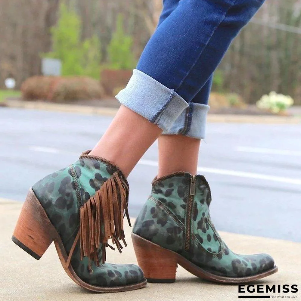 Leopard Tassel Low Heel Boots | EGEMISS