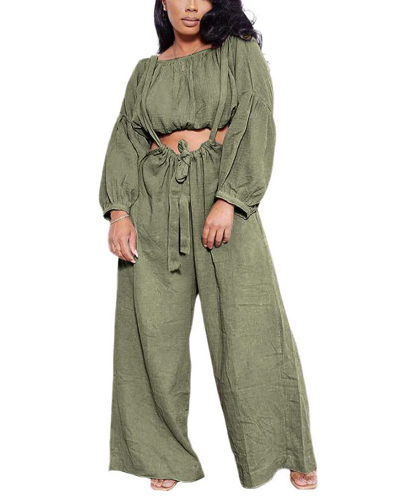 Pleated Suspender Strap Wide Leg Pants Two Piece Set
