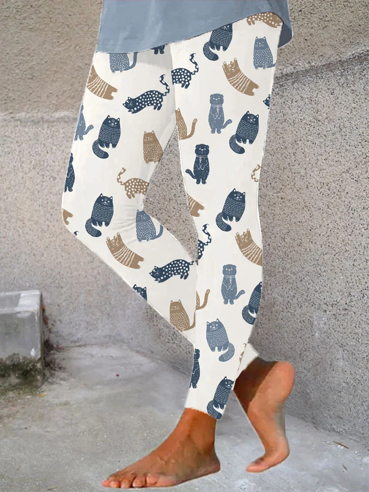Funny Cat Print Casual Stretch Leggings