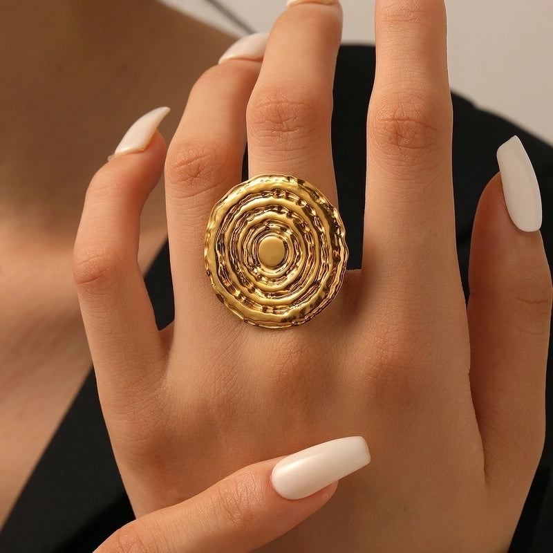 Minimalist Classic Style Round Sun Heart Shape 304 Stainless Steel 18K Gold Plated Open Rings Rings