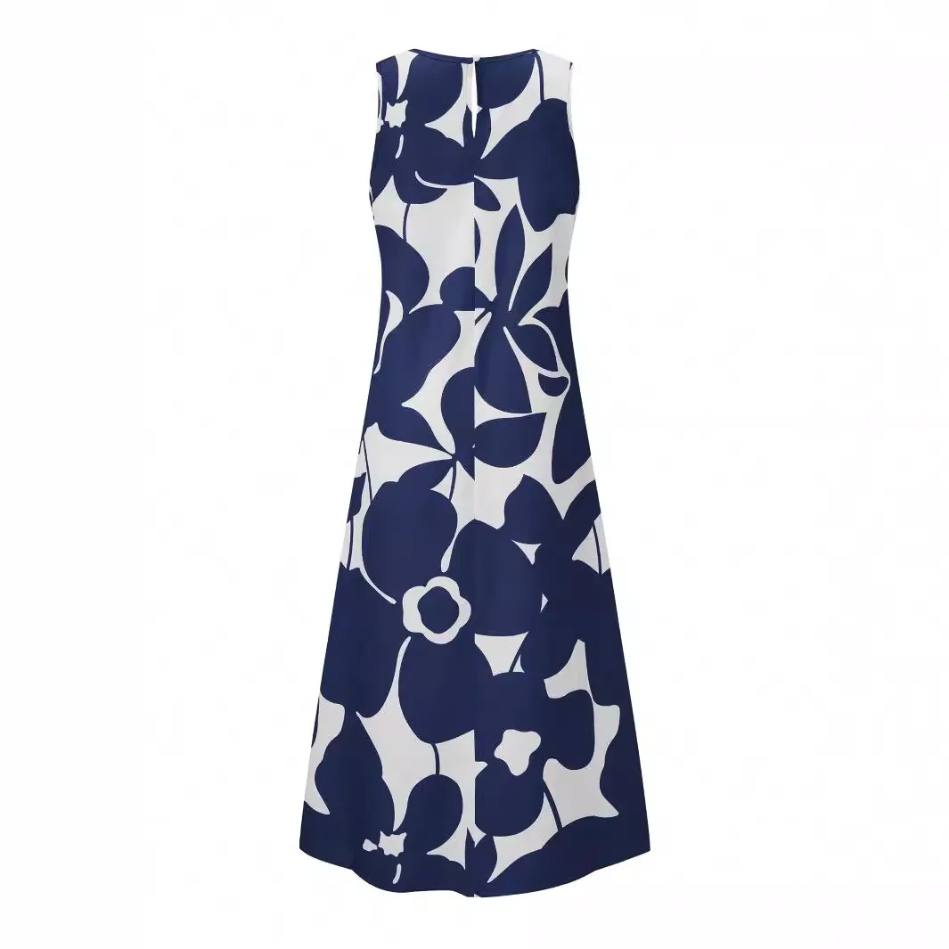 Churchf Women's Women's Printed Round Collar Medium And Long Sleeveless Dress