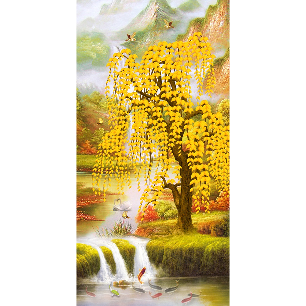 

45*85CM - Round Drill Diamond Painting - River and Tree, 501 Original