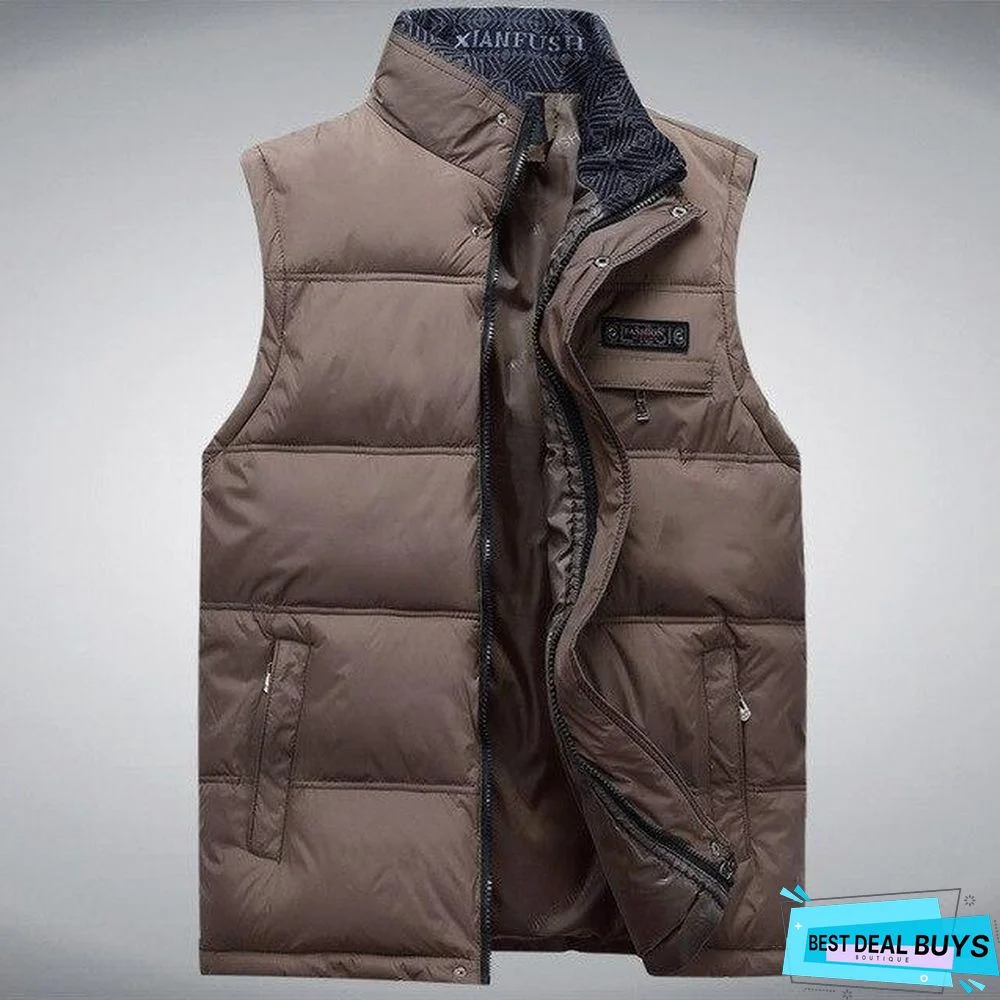 Men's Sleeveless Vest Homme Winter Casual Coats Male Cotton-Padded Men's Warm Vest Men Waistcoat Plus Size