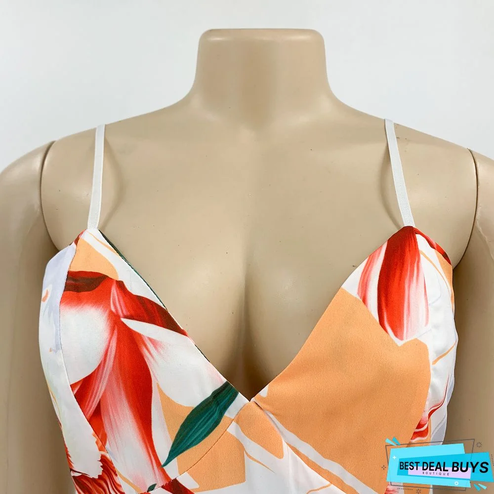 Fashion Strap Print Beach Dress White Dresses