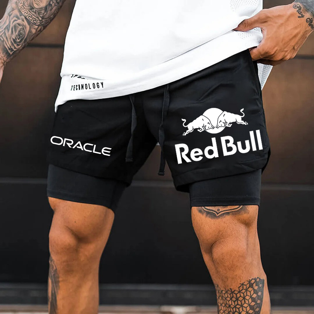 Men's Logo Print Double Layer Sports Shorts / TECHWEAR CLUB / Techwear