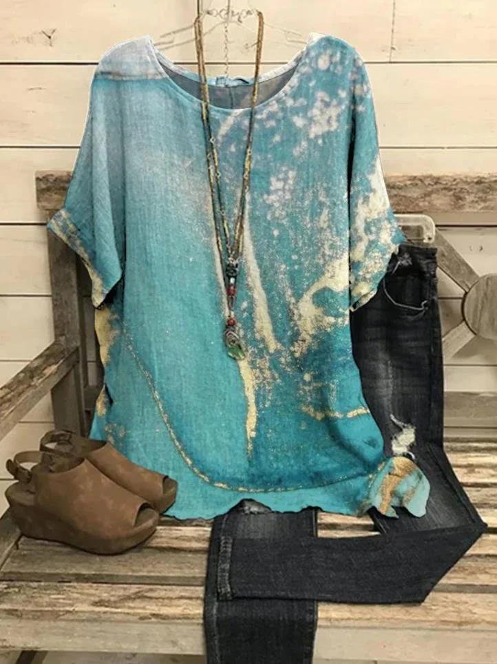 Women's Gradient Color Round Neck Tops
