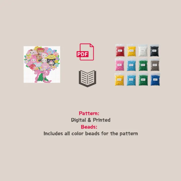 Sanrio Friends Big Bouquet Pixel Pattern Fuse Bead Kit  | Cute DIY Fuse 3801 Beads Set