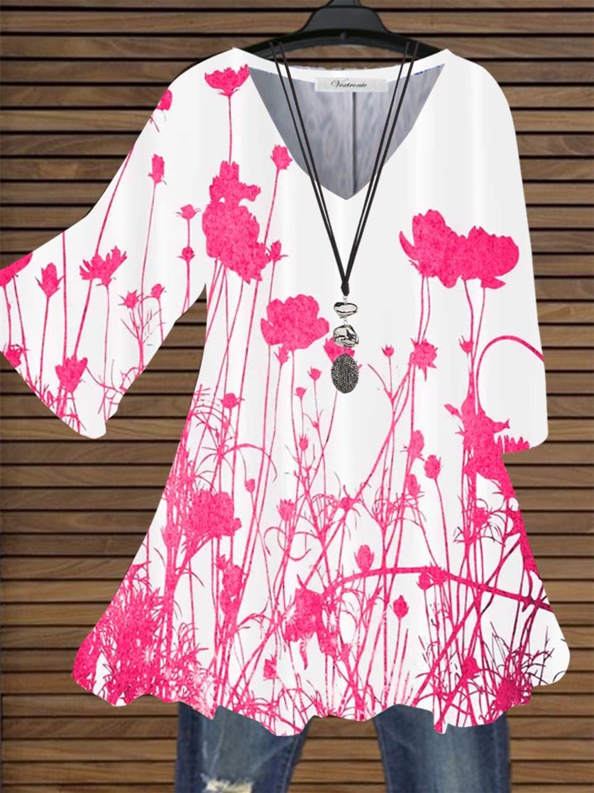 Women Half Sleeve V-neck Graphic Top Dress