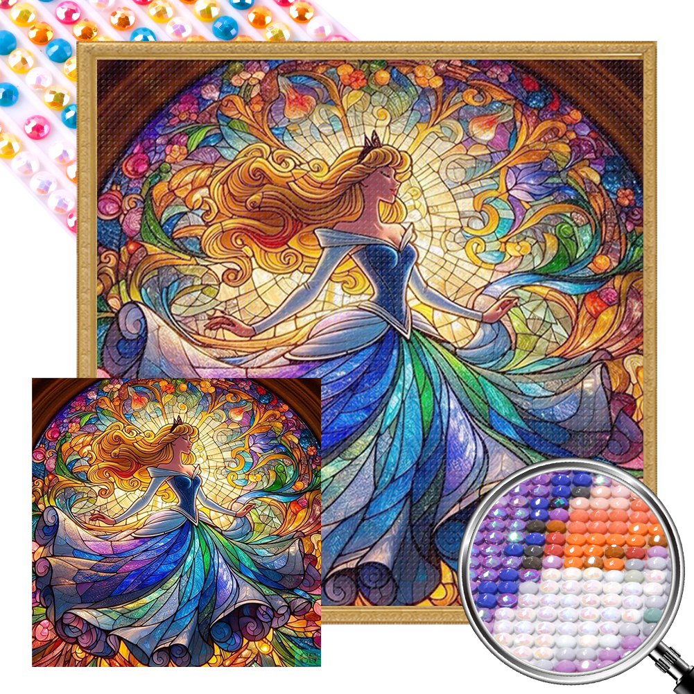 Sleeping Beauty Glass Painting 40*40cm(picture) full round drill diamond painting with 3 to 5 colors of AB drills