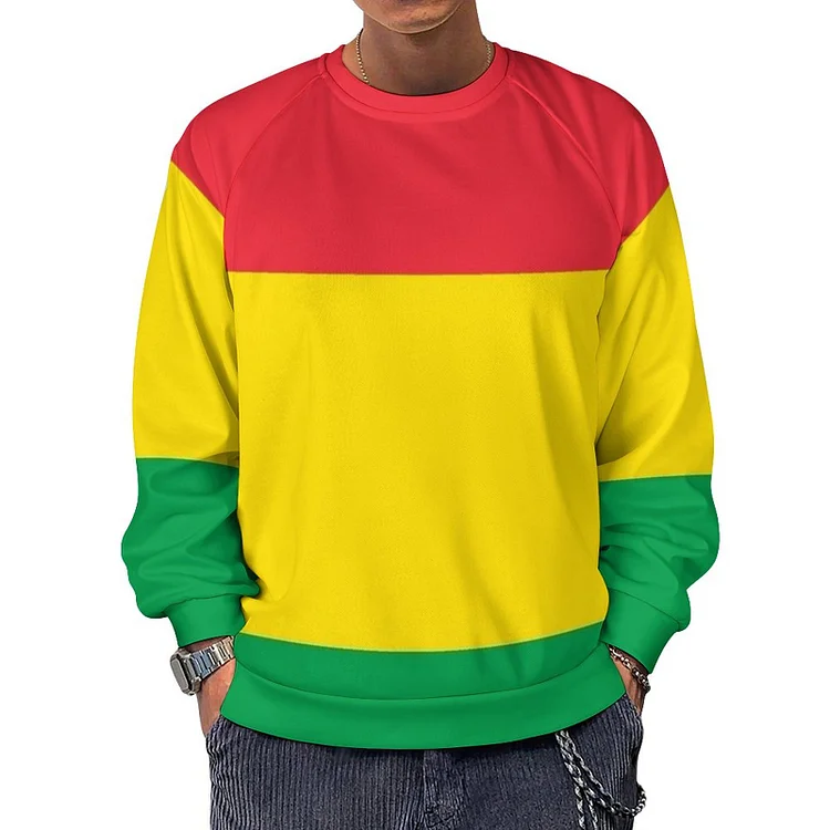 Fall and Spring Rasta Rastafarian Red Yellow Green Stripes Guys Crew Sweatshirt Mens Soft Athletic Pullover Sweater - Heather Prints Shirts