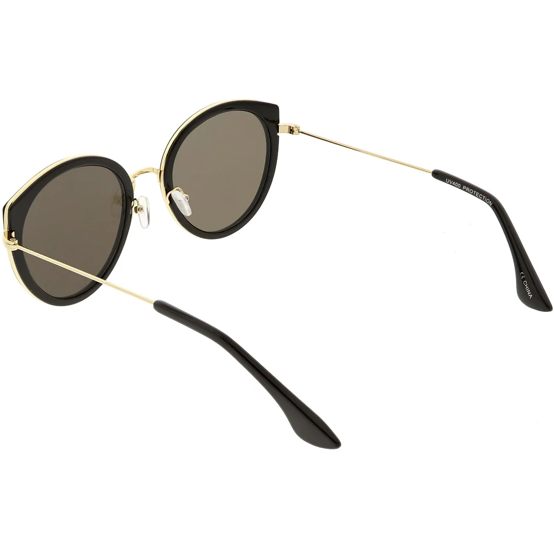 Modern Cat Eye glasses Metal Trim Round Colored Mirror Flat Lens 53mm