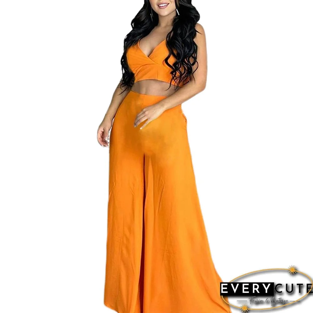 Orange Sling Tank And Wide Leg Pant Set