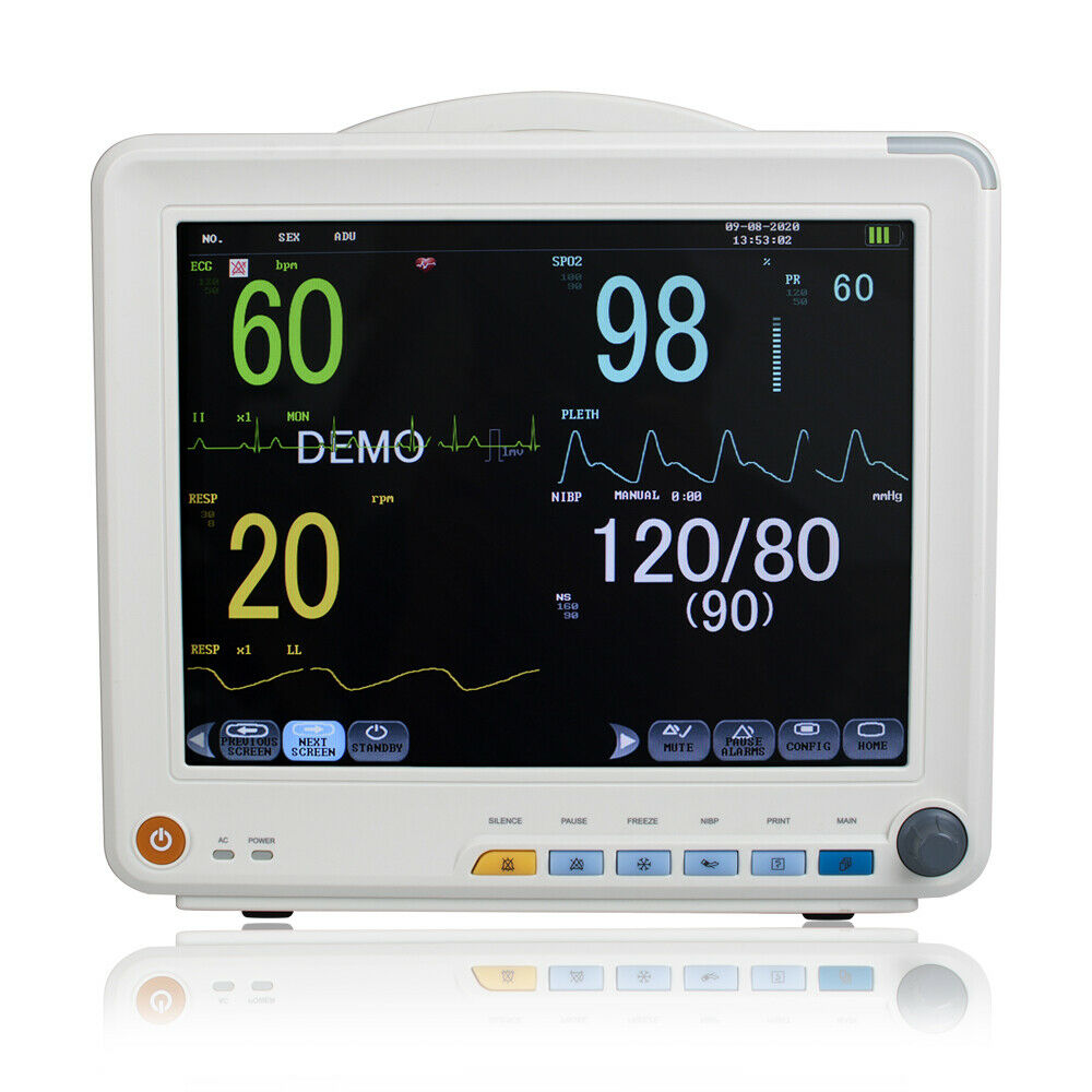 Patient Monitor 12 Inch TFT Display Portable Vital Signs SpO2/NIBP/ECG/RESP/PR/TEMP
