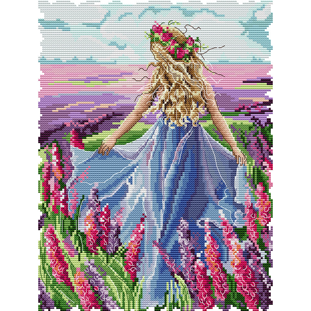Lavender Girl Partial 14CT Counted Canvas(28*34cm) Cross Stitch(backstitch)