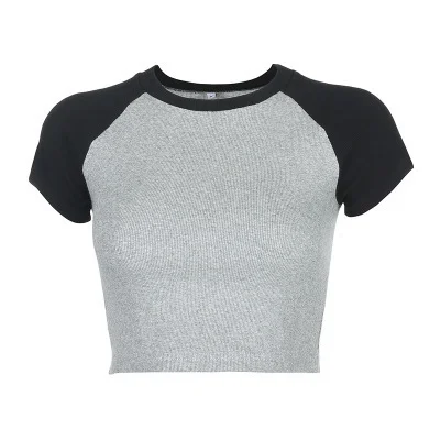 Uveng Uveng Color Thread Rotator Sleeve T-Shirt Women's Short Crop Tight Thin Shirt Short Sleeve Casual