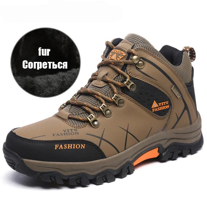 Winter Ankle Boots Leather Men Casual Shoes Outdoor Waterproof Work Rubber Mens Hiking Boots Sneakers Warm Military Snow Boots