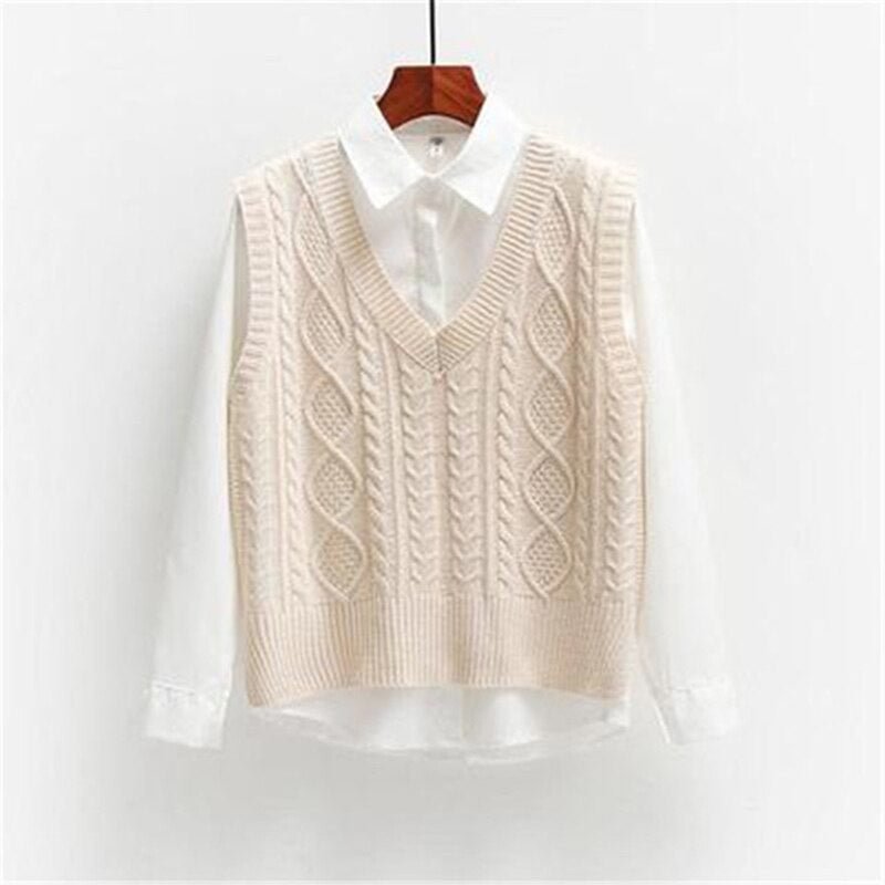 Vest Women Solid Short Loose Trendy Korean Style Sleeveless Knitted V-Neck All-match Female Coats Simple Leisure Outwear 513