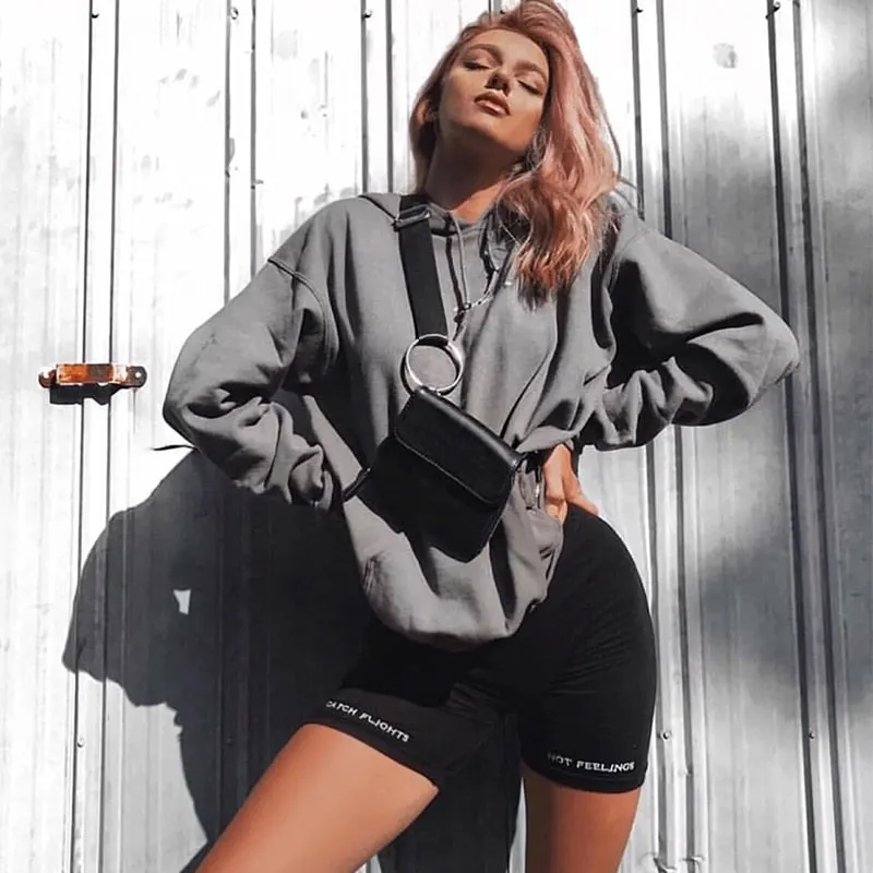 Summer biker shorts 2022 women elastic waist skinny fitness korean casual sexy Letter print black shorts pantalones black
